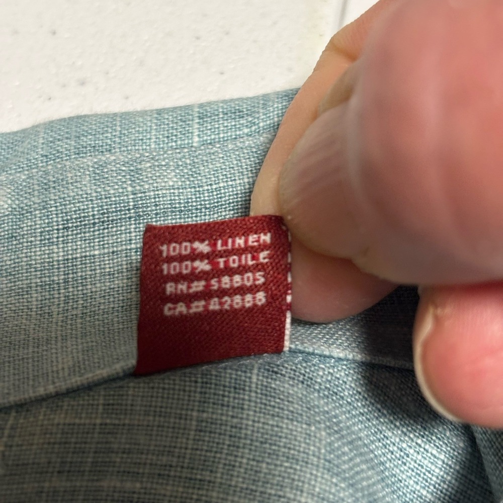 Rochester Big & Tall Size 2X Button Down Linen Shirt Aqua - Picture 7 of 10